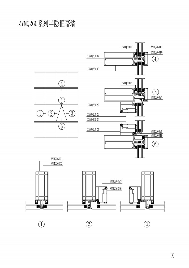 ZYMQ260 series semi-hidden frame curtain wall