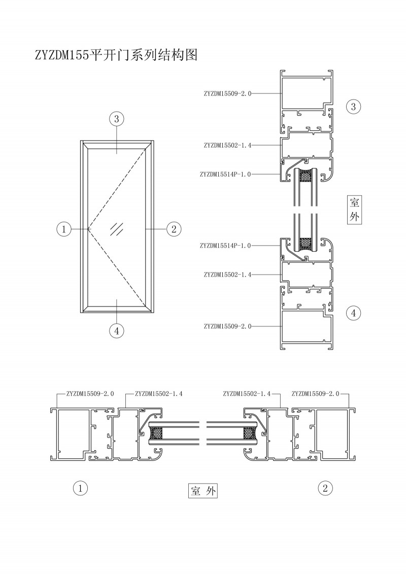 ZYZDM155 series casement doors structure diagram