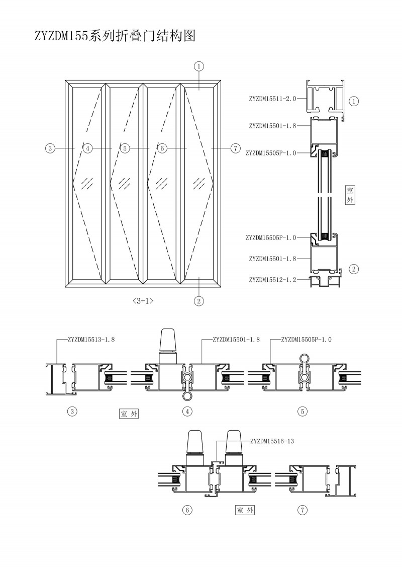 ZYZDM155 series folding doors structure diagram
